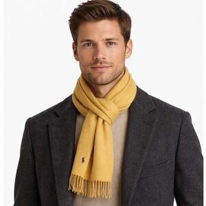 VTG Polo Ralph Lauren Lambswool Muffler Mustard Logo Unisex Classic Preppy Warm